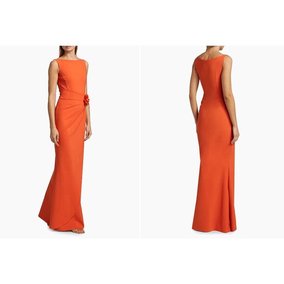 Chiara Boni Dresses & Skirts - Chiara Boni La Petite Robe Glenaly Floral-Appliquéd Jersey Gown In Tangerine Siz